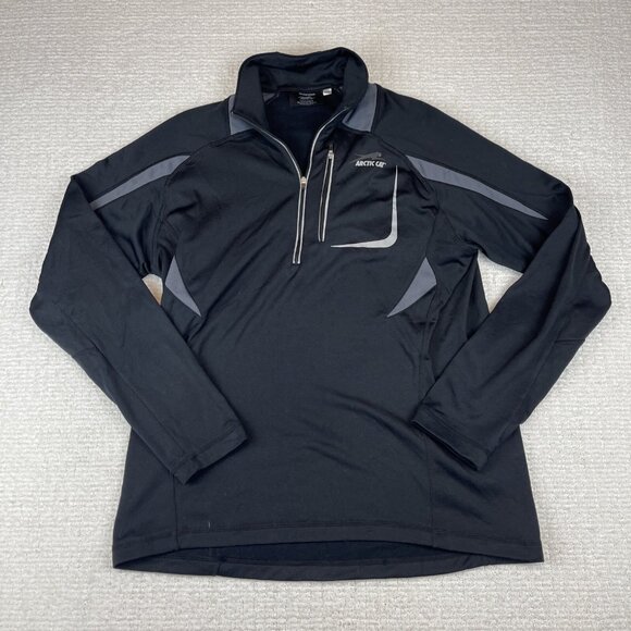 Arcticwear Arctic Cat Pullover Mens Medium 1/4 Zip Black Shirt Jacket - Picture 1 of 13